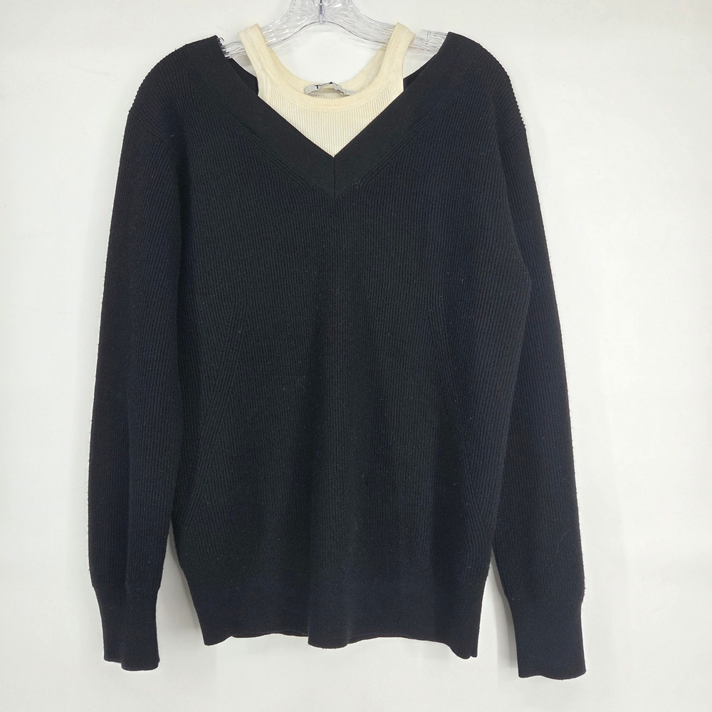 T by Alexander Wang Sweater XS Black Merino Wool Layered Tank Minimalist Chic
